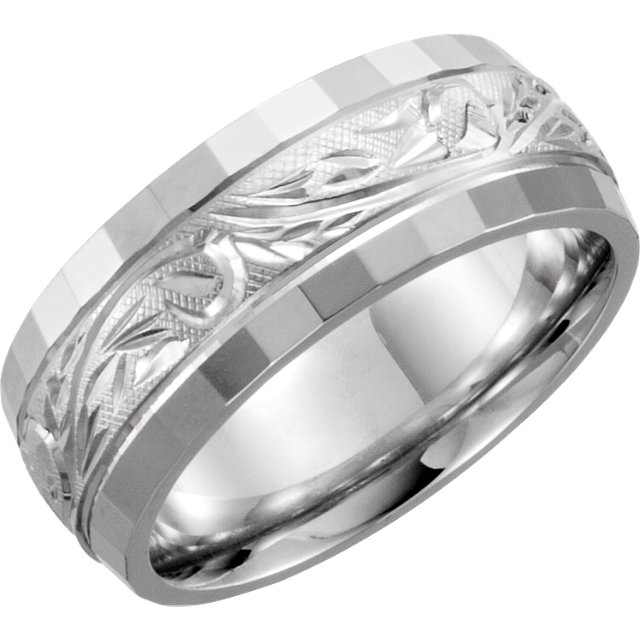 14kt White 7.5mm Hand-Engraved Band Size 5
